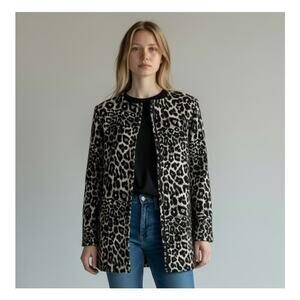 Zara Woman Leopard Print Zipper Front Blazer Jacket Lightweight Size Large